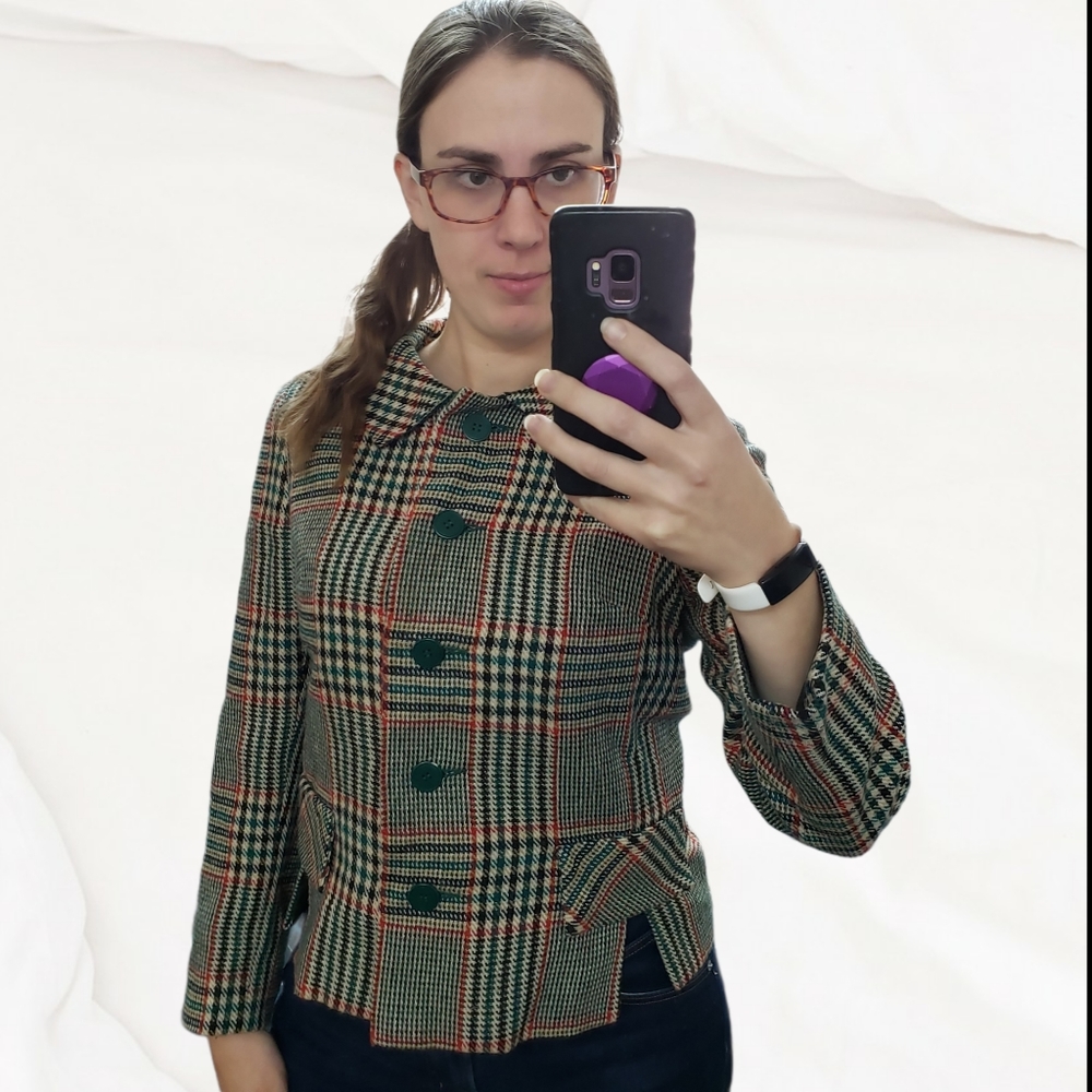 Custom Casuals vintage plaid tartan button up blazer size small - Picture 3 of 12